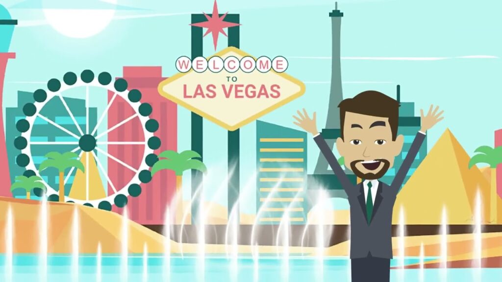 Animated Man standing in front of Las Vegas